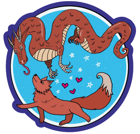 The Dragon and The Fox Die-Cut 3x3 Circular Vinyl Fantasy Romance Sticker