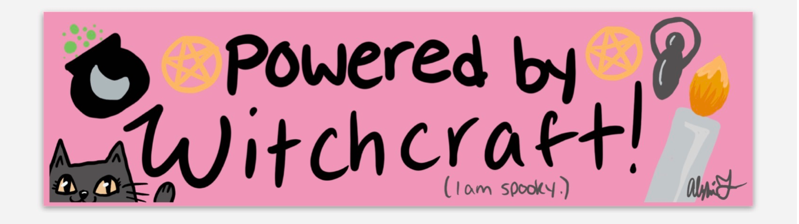 Powered by Witchcraft 2x7 Inches Bumper Sticker Cute Witchy Cat Vinyl Sticker