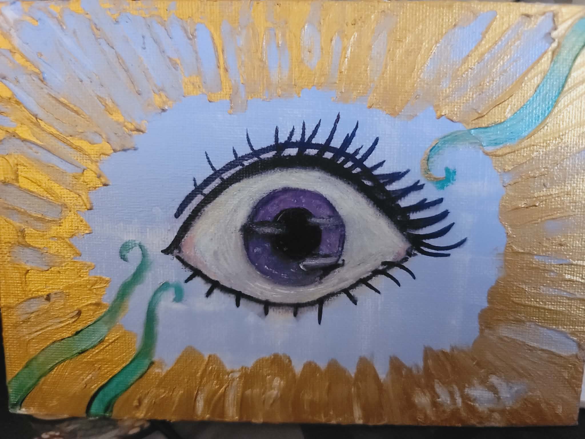 Do (NOT) Gaze into the Cornfield Gold Accented 4x6 Multi-Media Painting on Canvas Board
