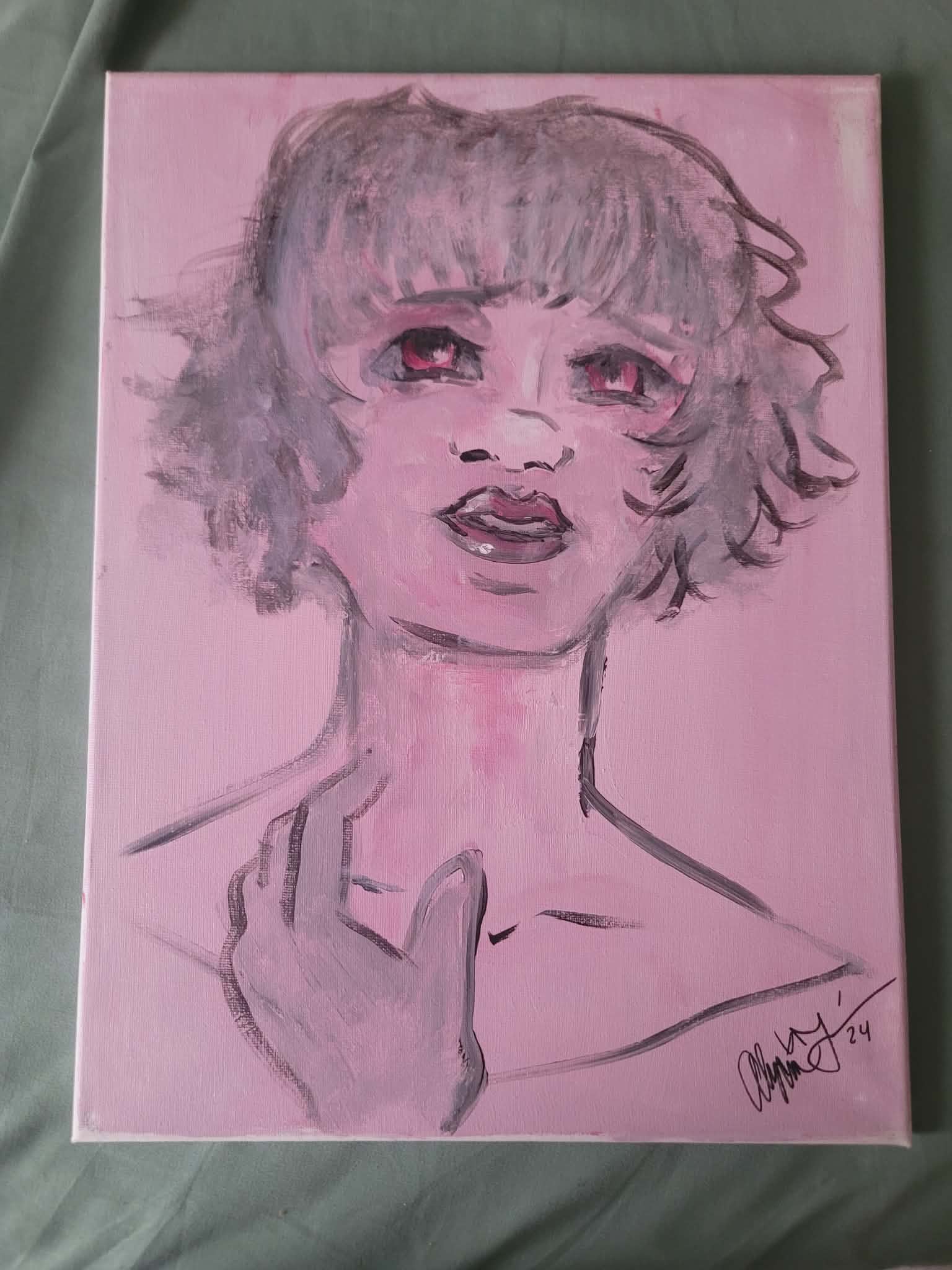 "Trust" - Dual-tone Pink and Grey Acrylic on Canvas Portrait
