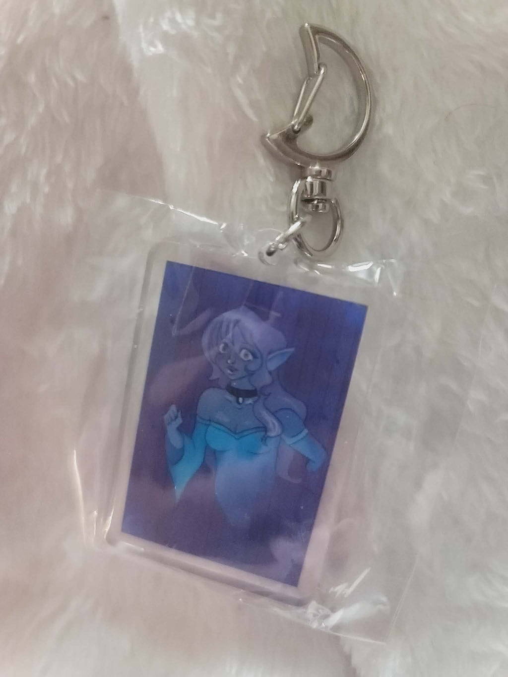 Spirit Token Reversible Keychain with Silver Crescent Moon Clasp Hardware