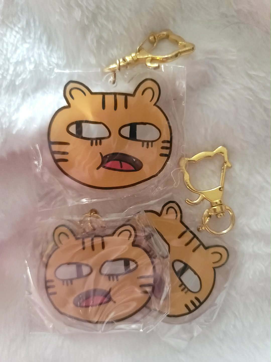 Funky Tiger Reversible Keychain with Cat-Shaped Gold Toned Clasp Hardware