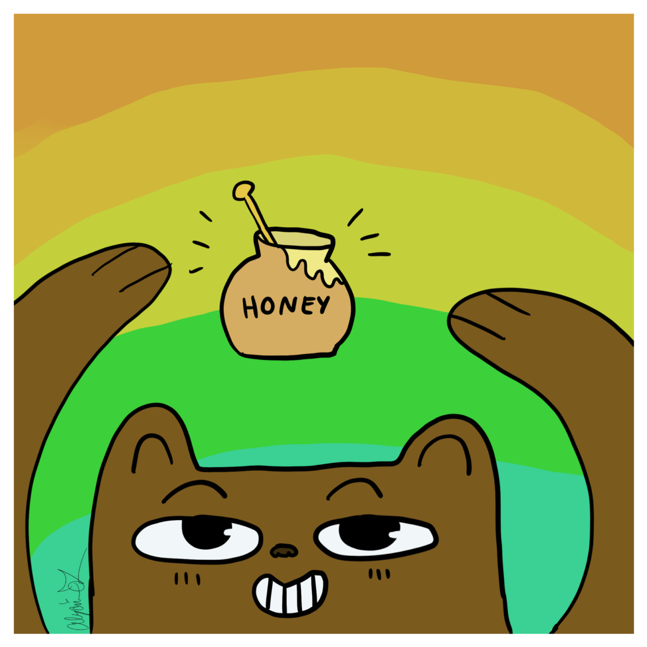 Honey Bear Square Rainbow 3x3 Vinyl Sticker